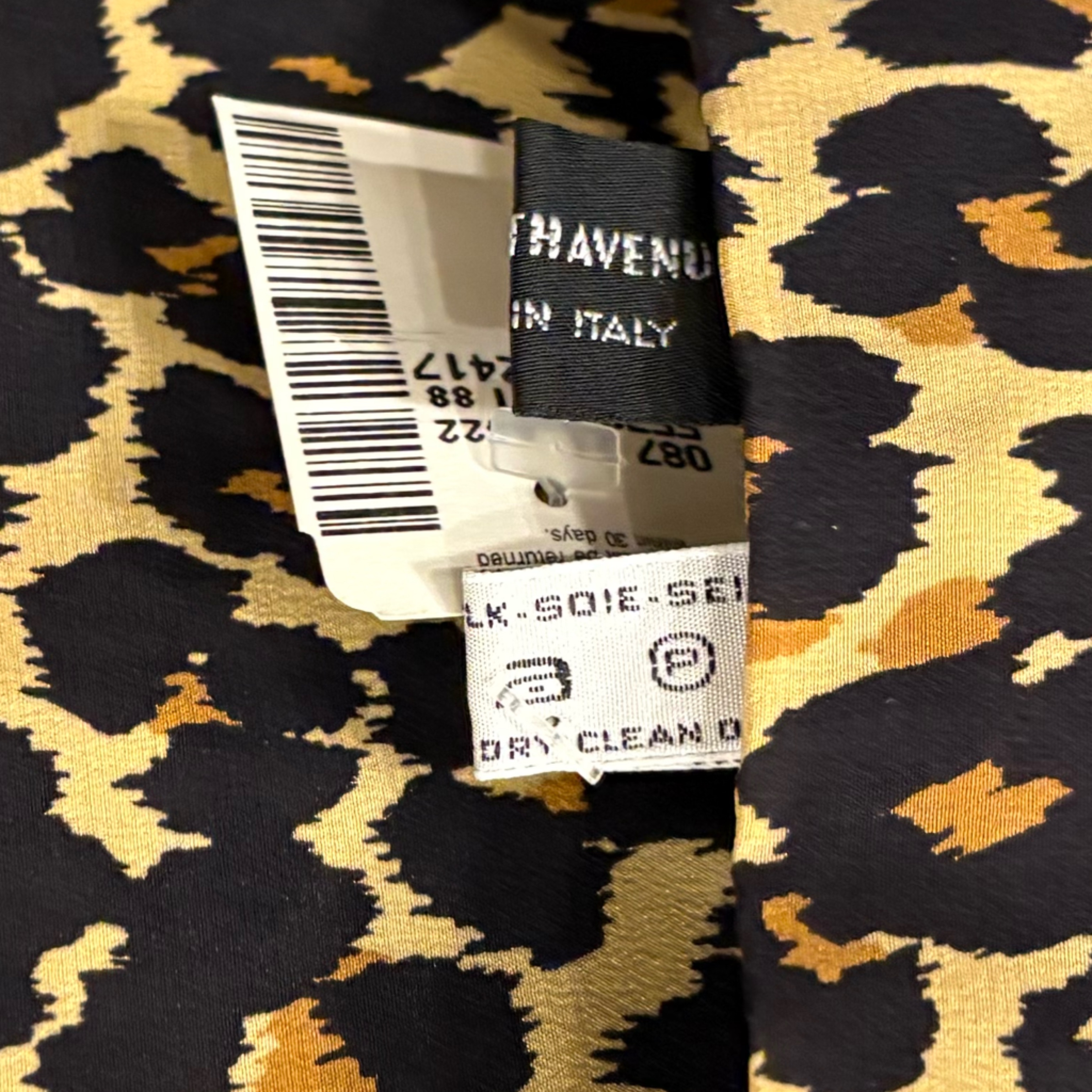 Nwt Saks Fifth Ave 100% Silk Made In Italy Leopard Print Scarf Large 64” X 11,5” — image 7 of 8